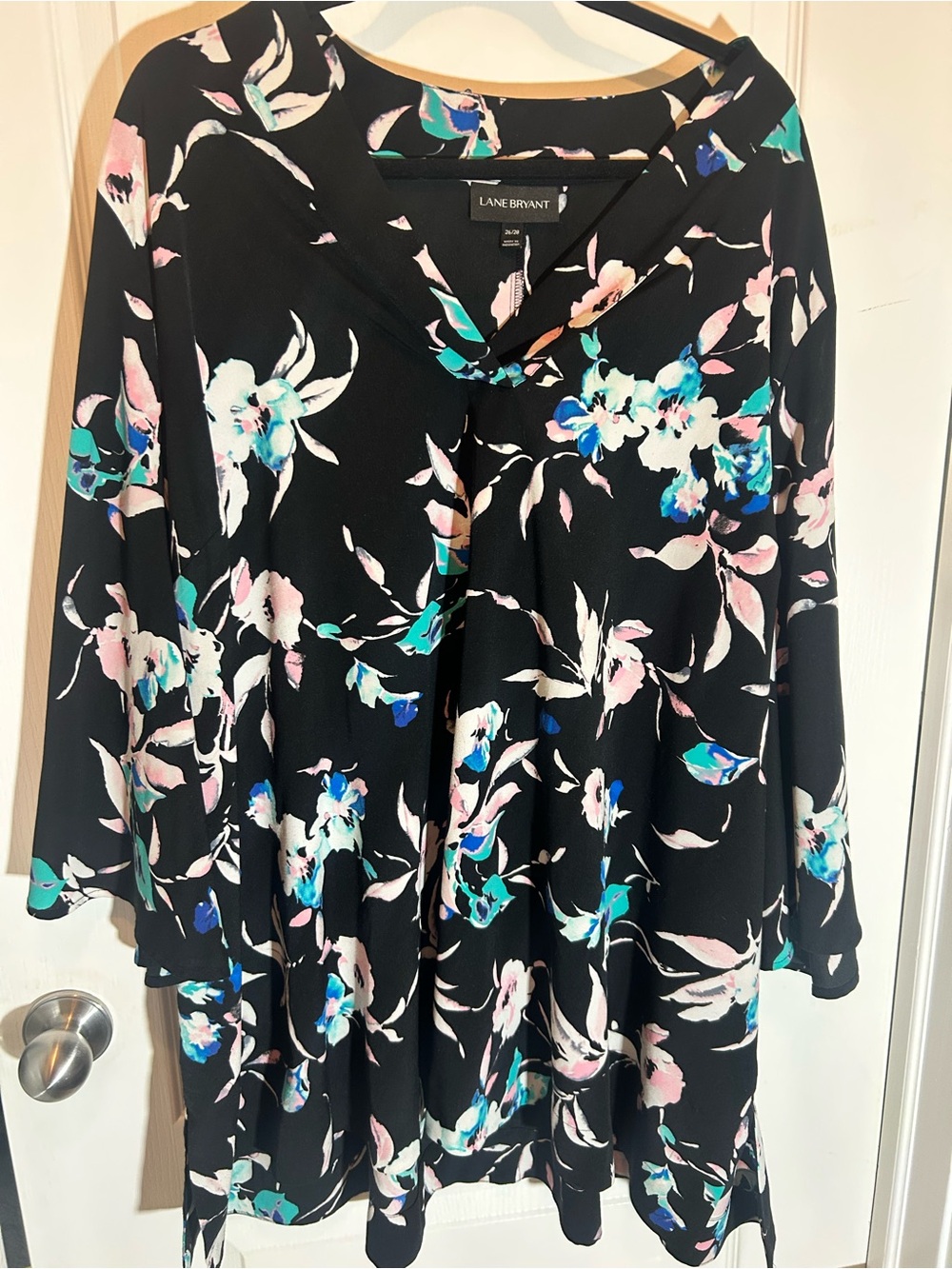 Lane Bryant Black Floral Swing Tunic with Teal & Pink Accents